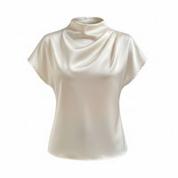 Women’s Pleated Satin Top – Round Neck Short Sleeve Blouse - Modestly Vogue 