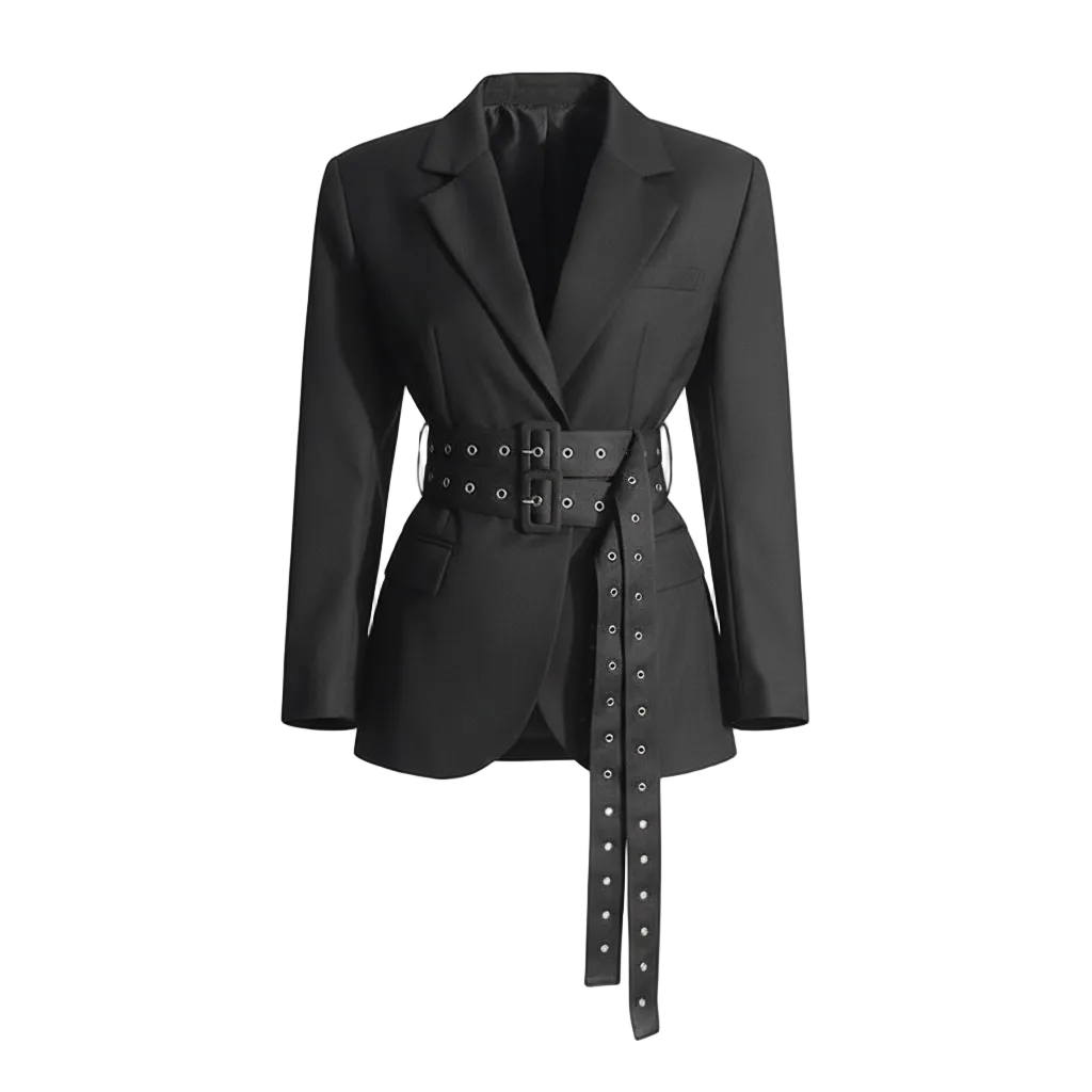 Fashion Lace-up Placket Waist Slimming Color Matching Suit Jacket - Modestly Vogue 