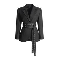 Fashion Lace-up Placket Waist Slimming Color Matching Suit Jacket - Modestly Vogue 