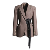 Fashion Lace-up Placket Waist Slimming Color Matching Suit Jacket - Modestly Vogue 