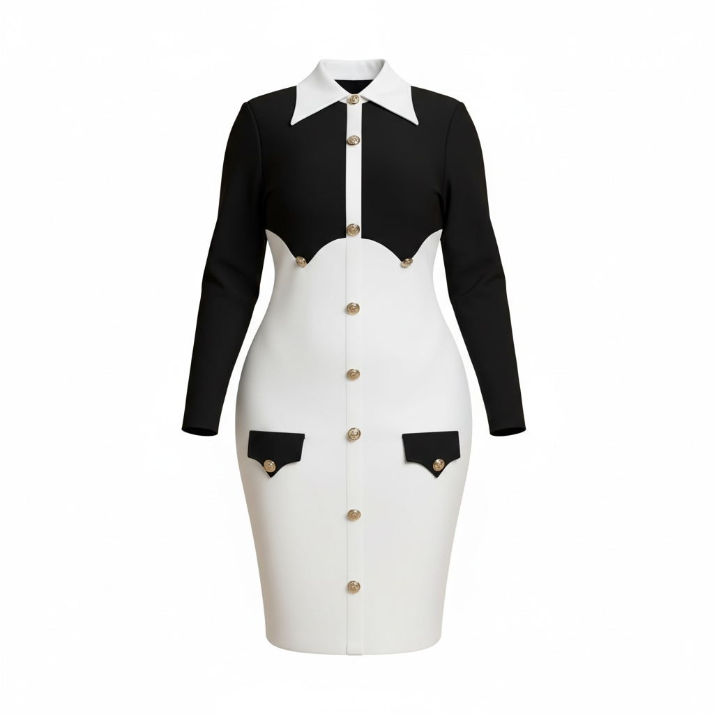 Contrast Scallop Panel Bandage Midi Dress - Modestly Vogue 