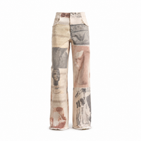 Retro Loose Print Wide Leg Straight Mop Denim Trousers Jeans