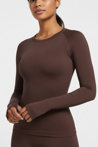Women’s Long Sleeve Round Neck Fitness Yoga Running Top - Modestly Vogue 