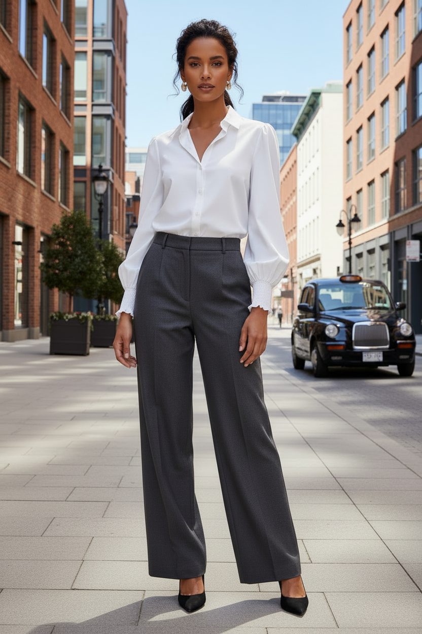 BUTTON UP COLLARED BLOUSE WITH SMOCKING - Modestly Vogue 