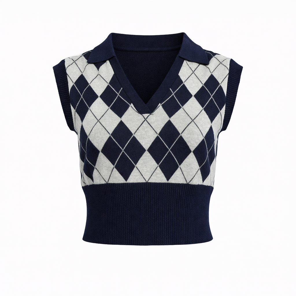 ARGYLE CROPPED VEST - Modestly Vogue 