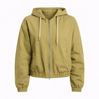 VINTAGE WASHED DENIM ZIP UP HOODIE - Modestly Vogue 
