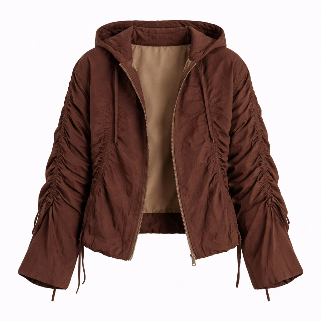 RUCHED PUFF BOMBER JACKET - Modestly Vogue 