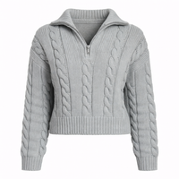 CABLE KNIT SWEATER WITH HALF ZIP - Modestly Vogue 