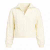 CABLE KNIT SWEATER WITH HALF ZIP - Modestly Vogue 