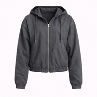 VINTAGE WASHED DENIM ZIP UP HOODIE - Modestly Vogue 