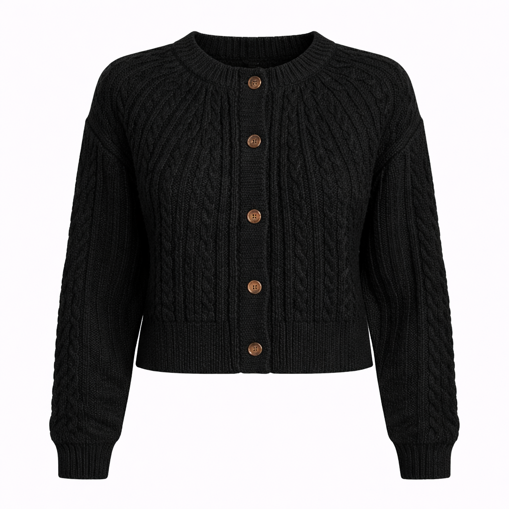 Textured Knit Button-Up Long Sleeve Sweater Cardig - Modestly Vogue 