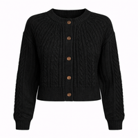 Textured Knit Button-Up Long Sleeve Sweater Cardig - Modestly Vogue 