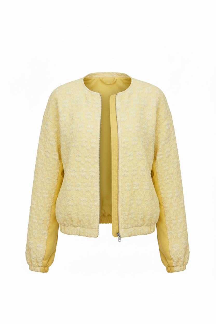 Textured Zip Up Jacket - Modestly Vogue 