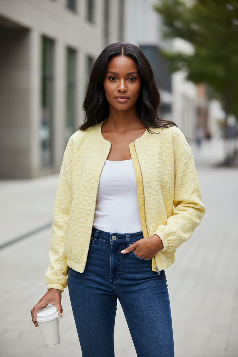 Textured Zip Up Jacket - Modestly Vogue 