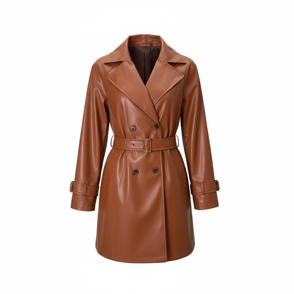 Design Brown Leather Coat Women Clothing Autumn Leather Jacket Mid Length Coat - Modestly Vogue 