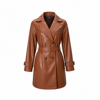 Design Brown Leather Coat Women Clothing Autumn Leather Jacket Mid Length Coat - Modestly Vogue 