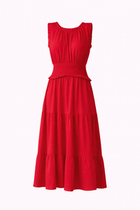 Umgee Smocked Waist Tiered Midi Dress - Modestly Vogue 