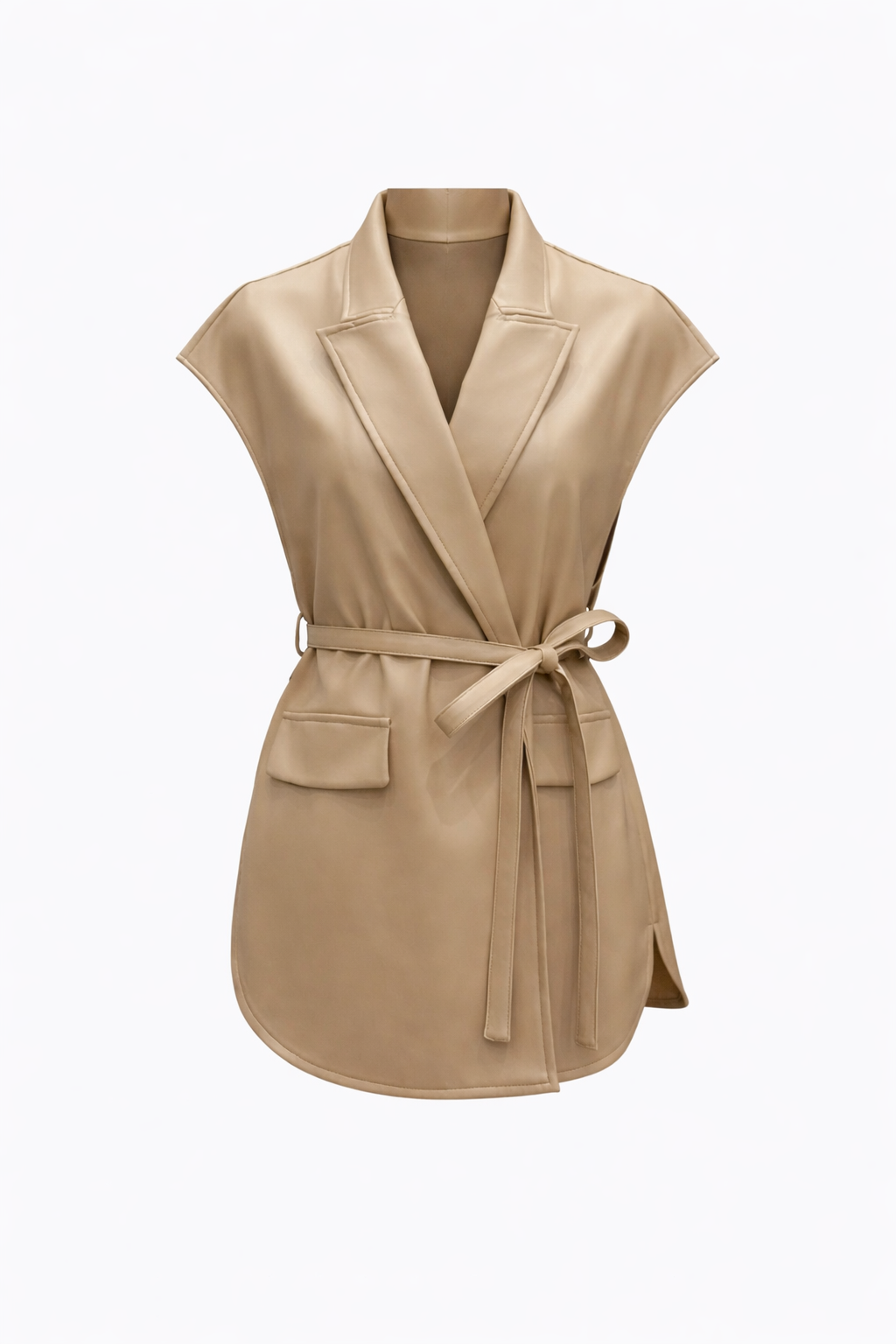Leather High Grade Sleeveless Waist Tie Jacket Vest Coat - Modestly Vogue 