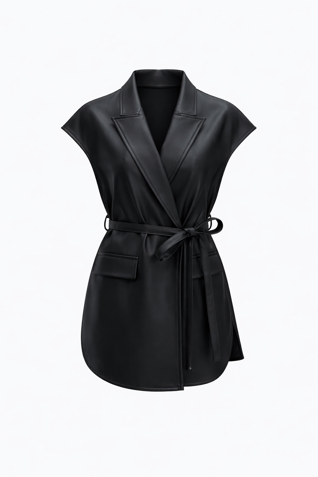 Leather High Grade Sleeveless Waist Tie Jacket Vest Coat - Modestly Vogue 