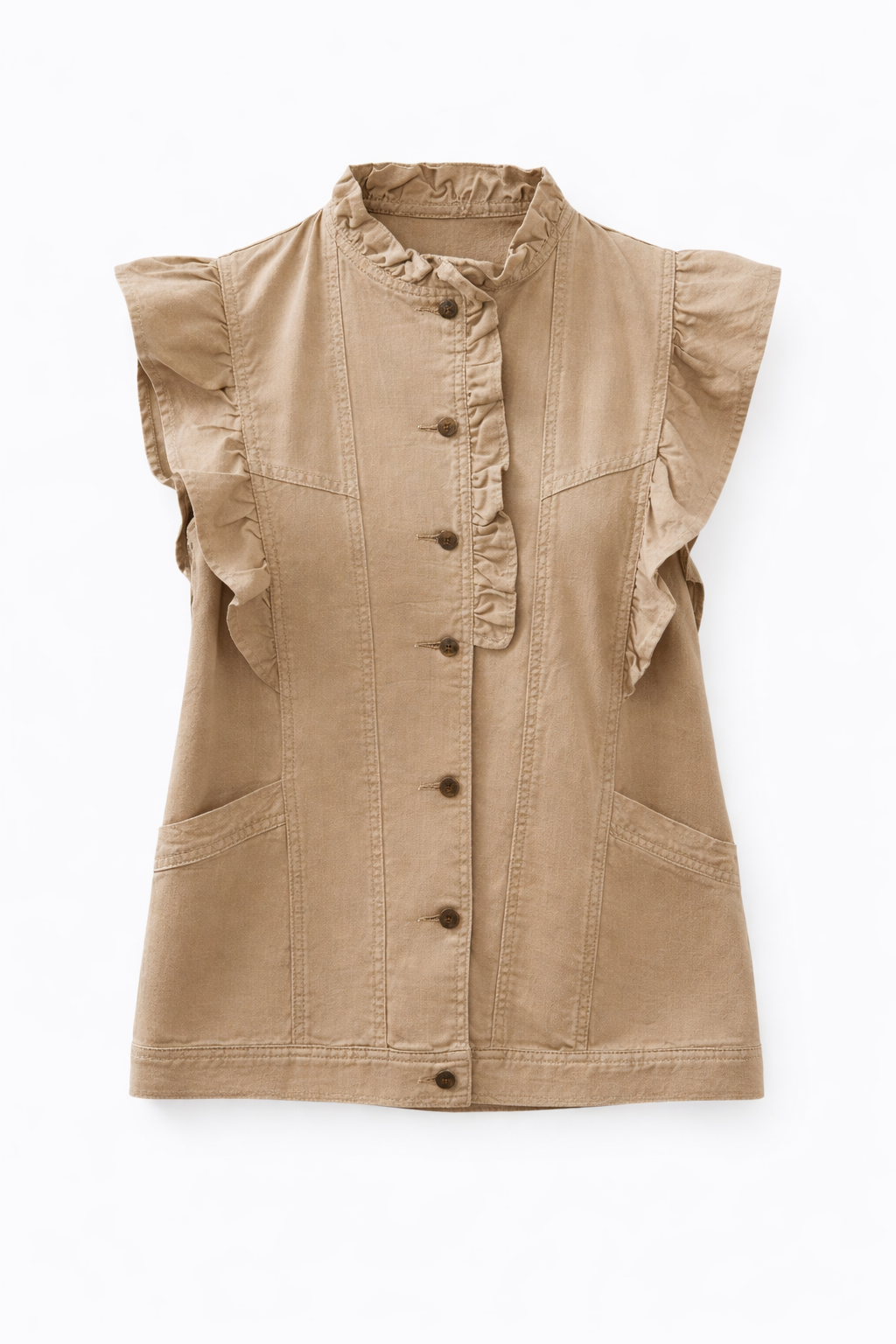 Women’s Patchwork Denim Vest – Ruffle Sleeve Jacket - Modestly Vogue 