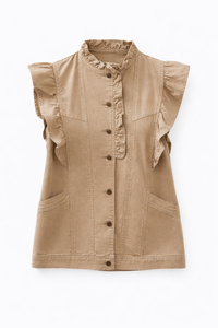 Women’s Patchwork Denim Vest – Ruffle Sleeve Jacket - Modestly Vogue 