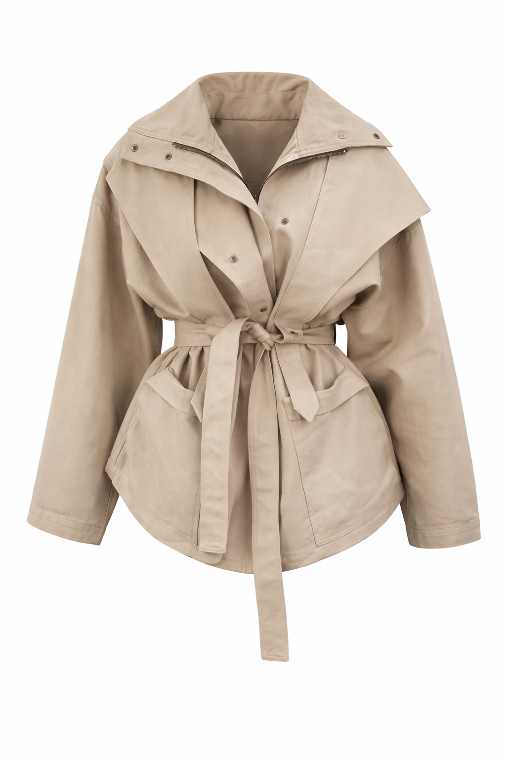 Tie Waist Snap Down Trench Coat - Modestly Vogue 