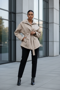 Tie Waist Snap Down Trench Coat - Modestly Vogue 