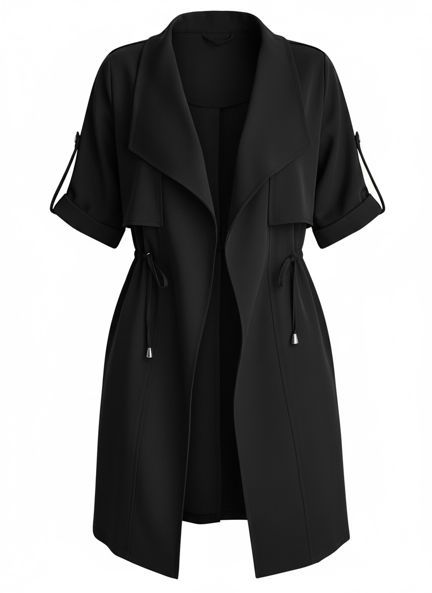 Drape Collar Lightweight Trench Coat - Modestly Vogue 
