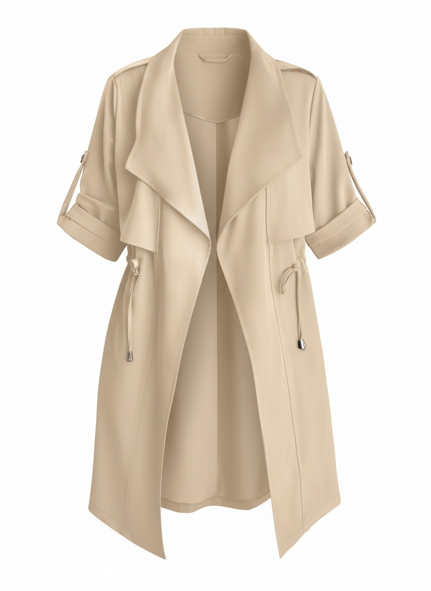 Drape Collar Lightweight Trench Coat - Modestly Vogue 