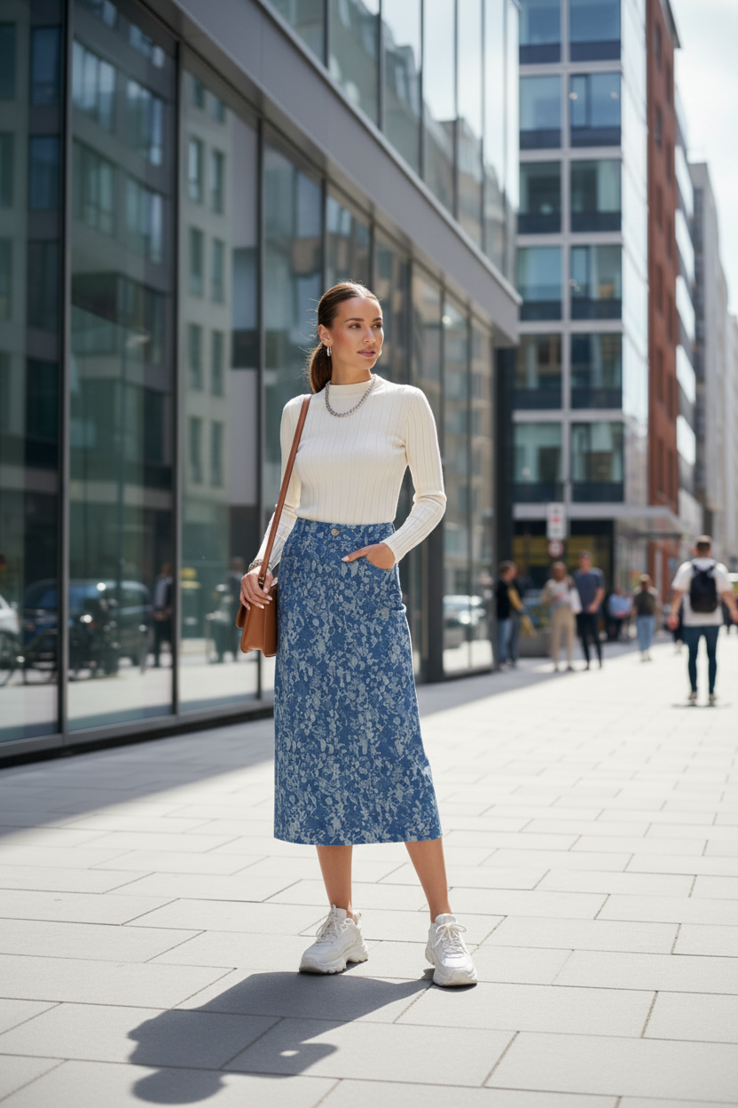 Denim High Waist A Line Skirt - Modestly Vogue 