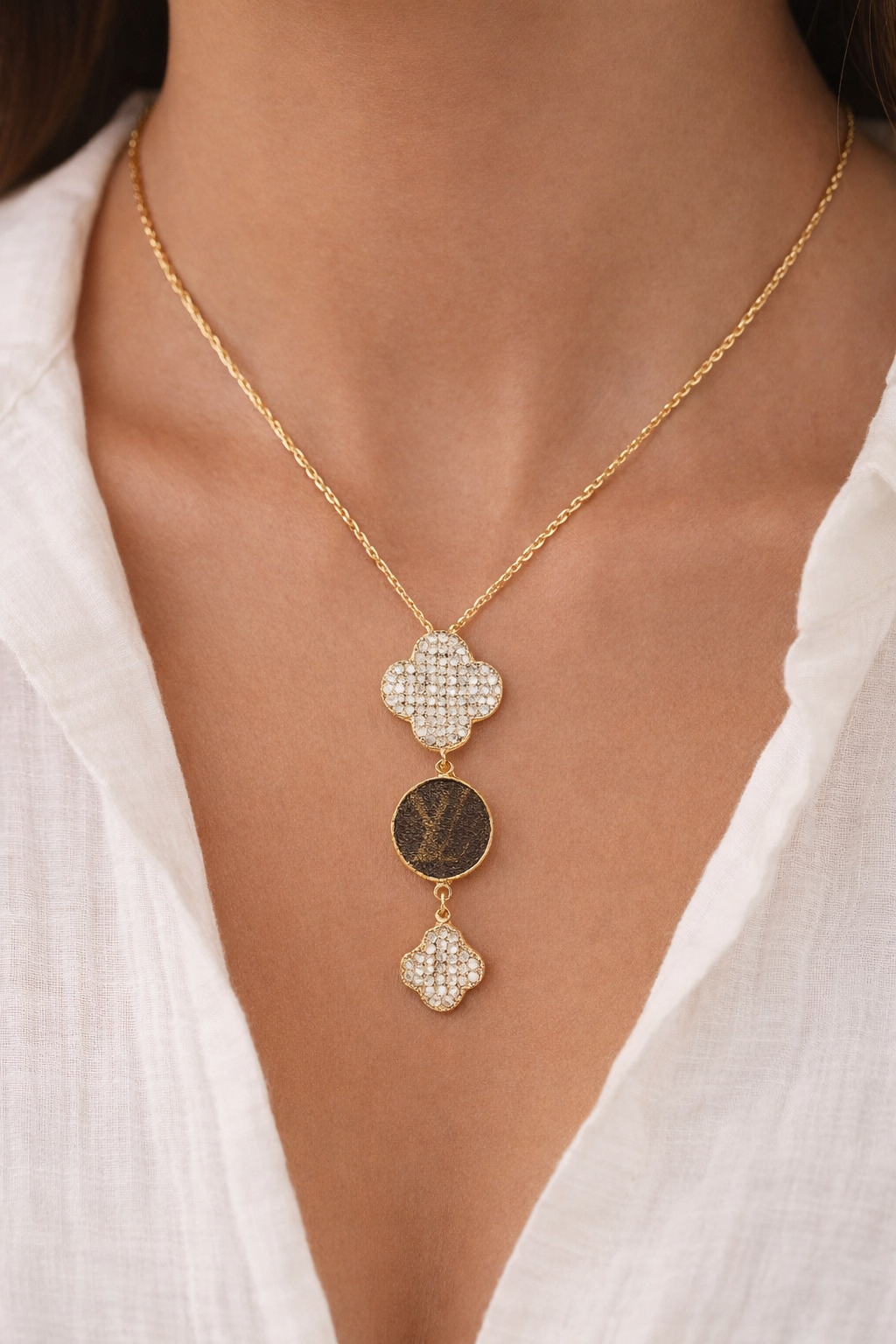Upcycled LV Clover Necklace – Sustainable Chic Luxury Jewelry - Modestly Vogue 