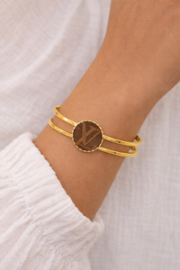 LV Upcycled Gold Bezel Cuff Bracelet – Luxury Eco-Friendly Jewelry - Modestly Vogue 