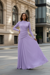Ruched Long Sleeve Mermaid Maxi Dress - Modestly Vogue 