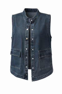 Snap Down Sleeveless Denim Jacket - Modestly Vogue 
