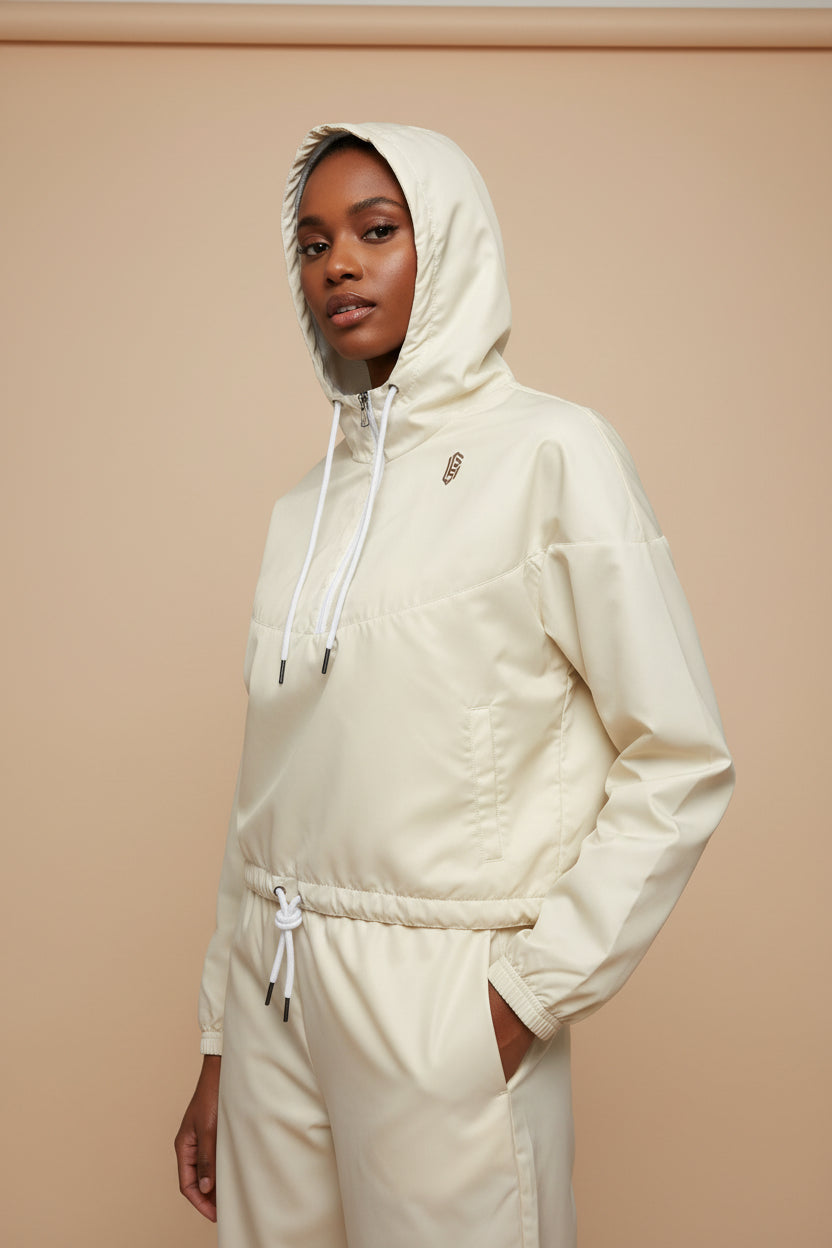 Cream LEM cropped windbreaker - Modestly Vogue 