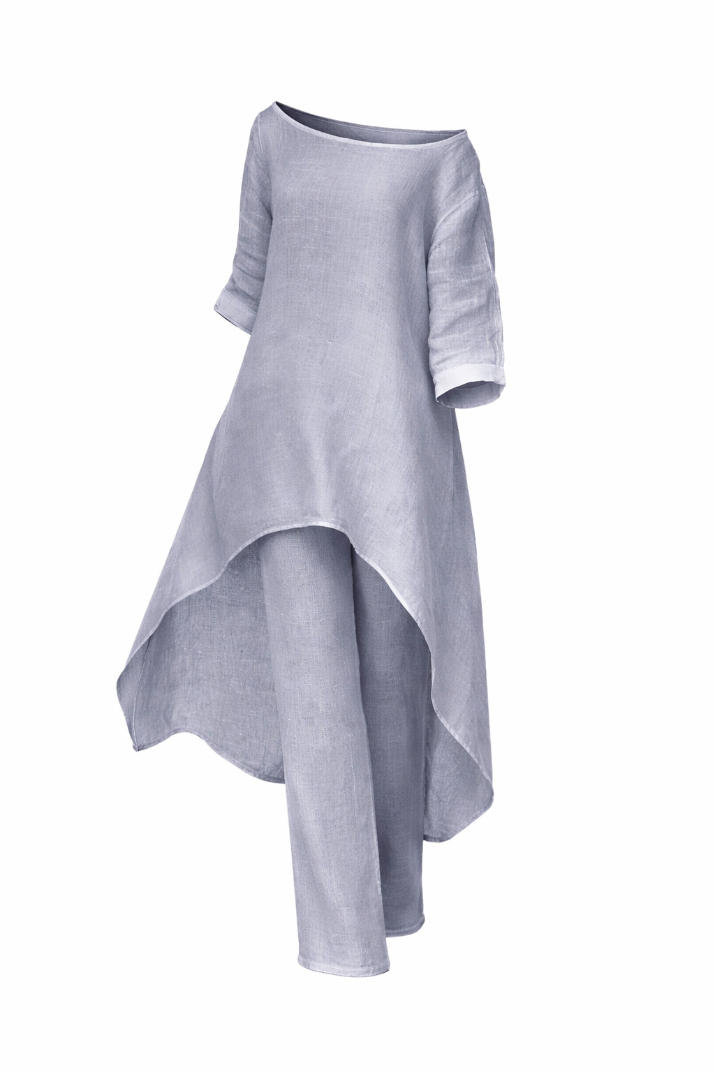 Casual Solid Color Pant Co-ord Set with Long Sleeve Top and Wide Leg Cotton and Linen Pants, 2 Pieces Set for Autumn - Modestly Vogue 