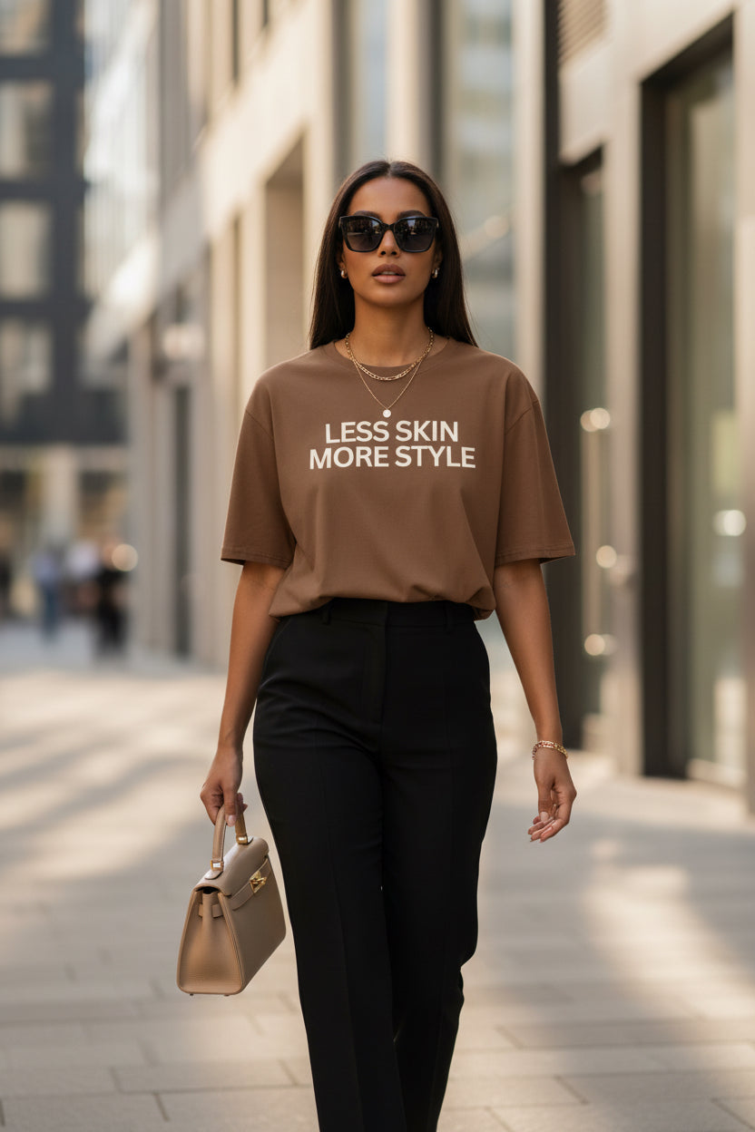 Modest Mindset™ Cognac Brown Statement Tee - Modestly Vogue 