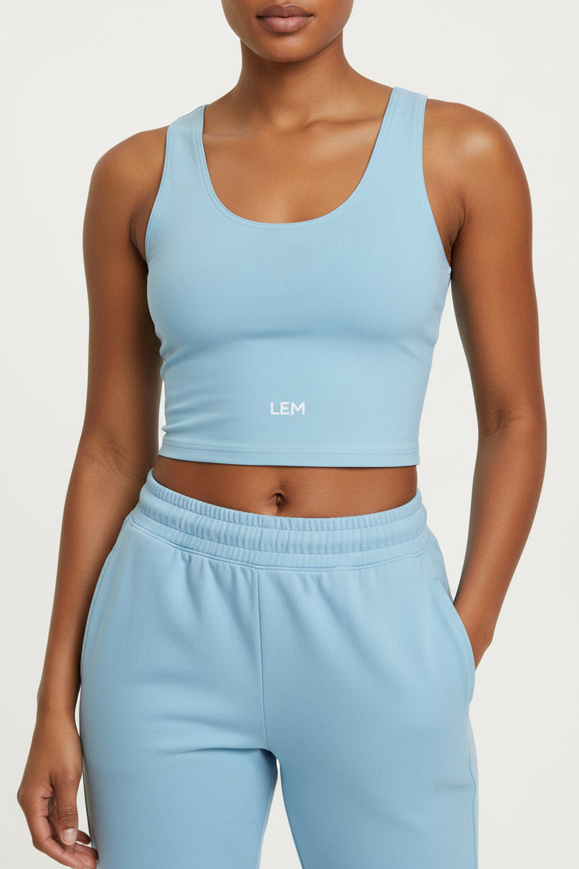 LEM Blue Mist Cotton crop top Tee - Modestly Vogue 