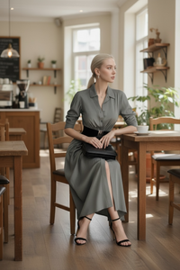 Spring French Elegant Collared Breasted Shirt Dress with Belt Dress - Modestly Vogue 