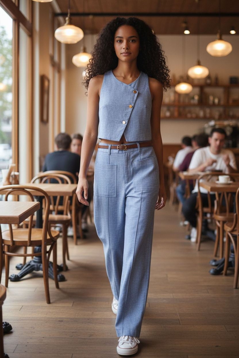 Summer Linen Double Breasted Vest Wide Leg Pants Sets - Modestly Vogue 