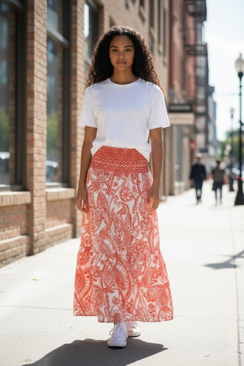 Paisley Print Maxi Skirt - Modestly Vogue 