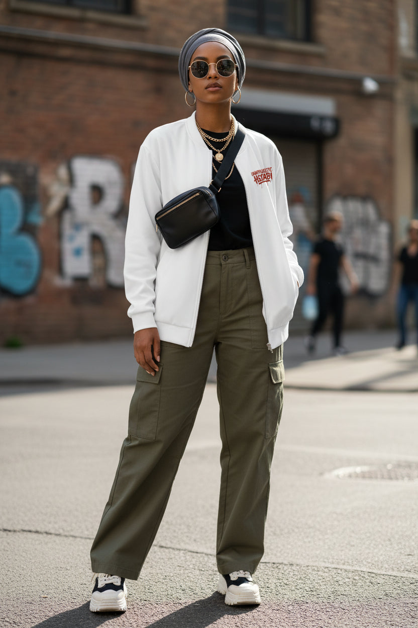 Whisper Grey Unapologetic Hijabi™ Bomber Jacket - Modestly Vogue 
