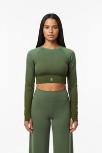 LEM Olive Grounded long-sleeve crop top - Modestly Vogue 