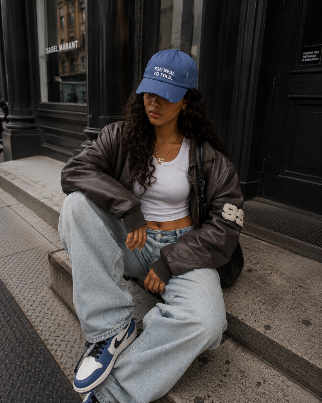 Modest Mindset Distressed Cap - "Too Real to Fold" Statement Baseball Hat