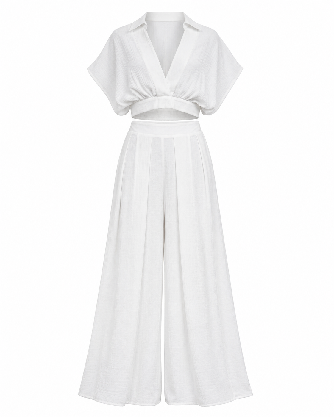 Collared Wrap Top & Wide-leg Pants Set