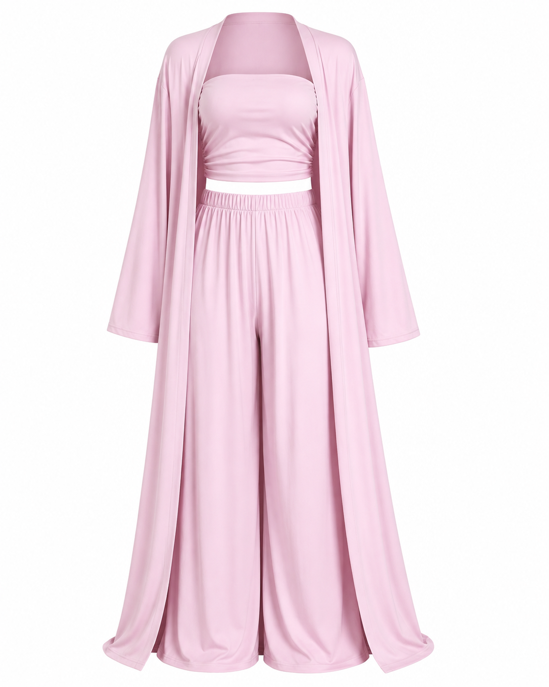 Tube Top & Cardigan & Wide Leg Pants 3-Piece Set