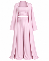 Tube Top & Cardigan & Wide Leg Pants 3-Piece Set
