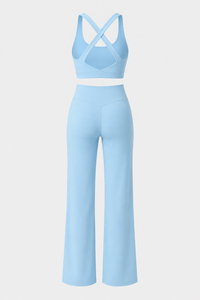 Light Blue Studio Sculpt Cross Strap Bra & Yoga Pants Set