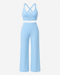 Light Blue Studio Sculpt Cross Strap Bra & Yoga Pants Set
