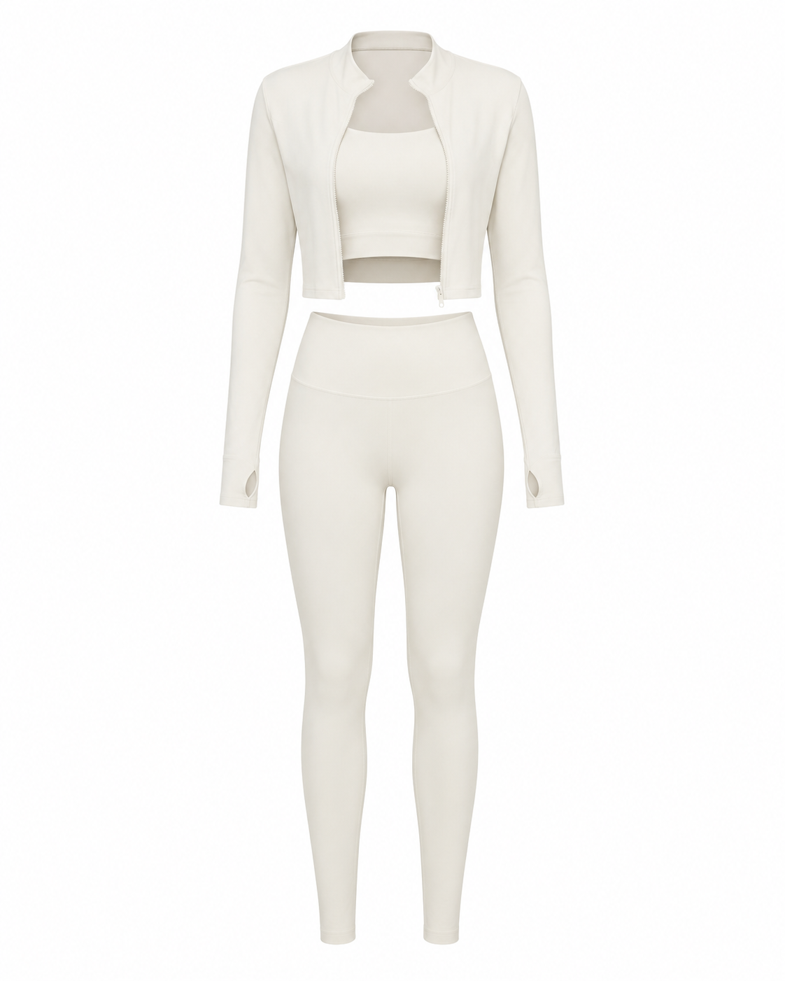 Ivory Studio Sculpt Women’s Solid Color 3-Piece Zip Long Sleeve Yoga Set